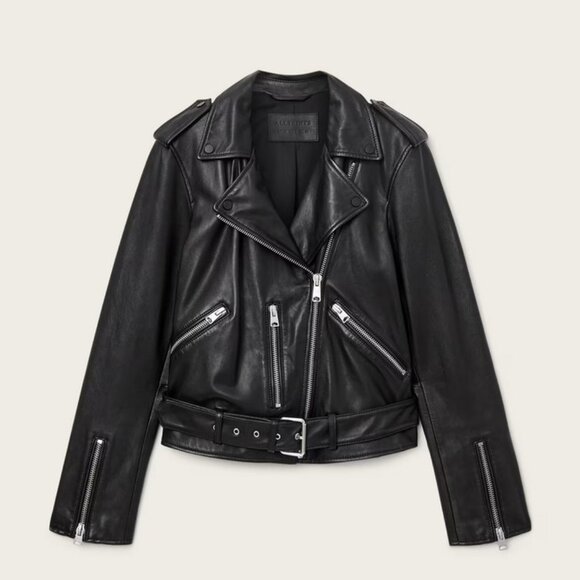AllSaints Balfern Biker Moto Leather Jacket in Black US 10 - Picture 1 of 2